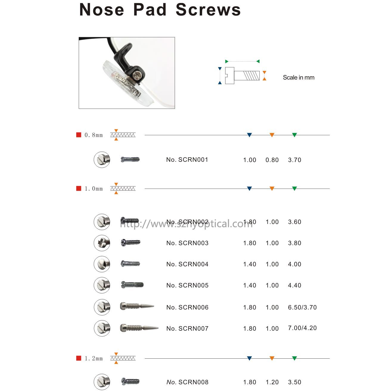 Nose pad screws